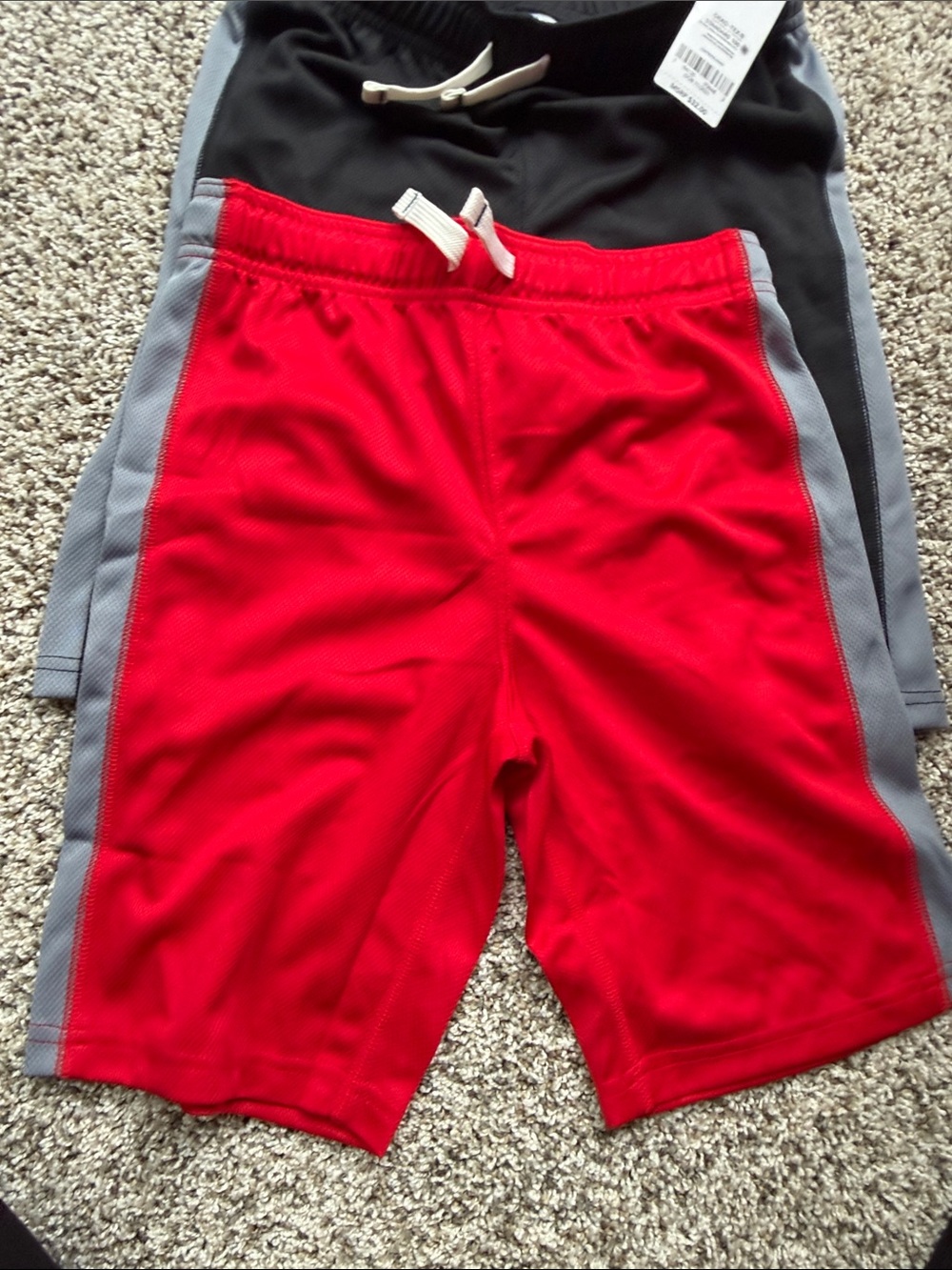 NWT 2 Carters boys size 7 Athletic Mesh Shorts - Red and Black with Gray Sides - Picture 5 of 5